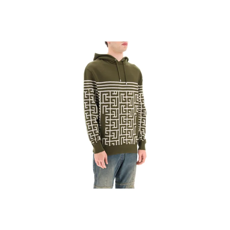 BALMAIN Monogram Stripe Knit Hoodie-3