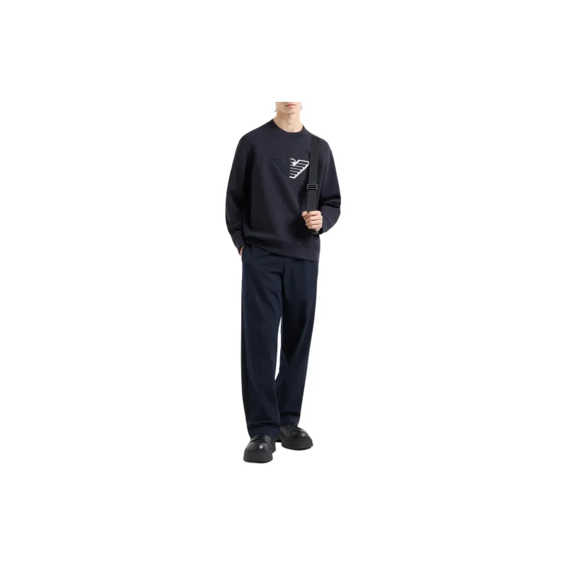 EMPORIO ARMANI Double jersey Sweatshirt With Embossed Oversized Eagle On A Chevron Background-1