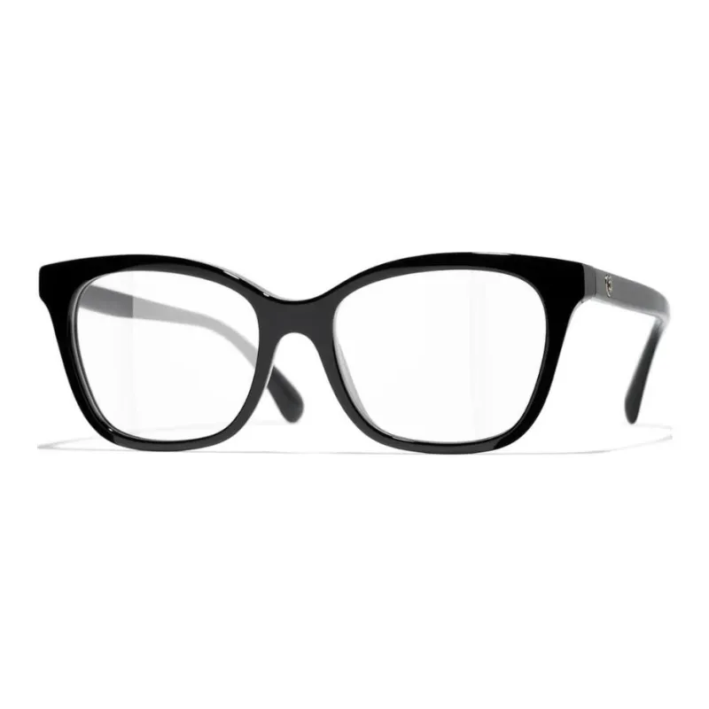 CHANEL Acetate Irregular Shape Eyeglass Frames Unisex Black-0