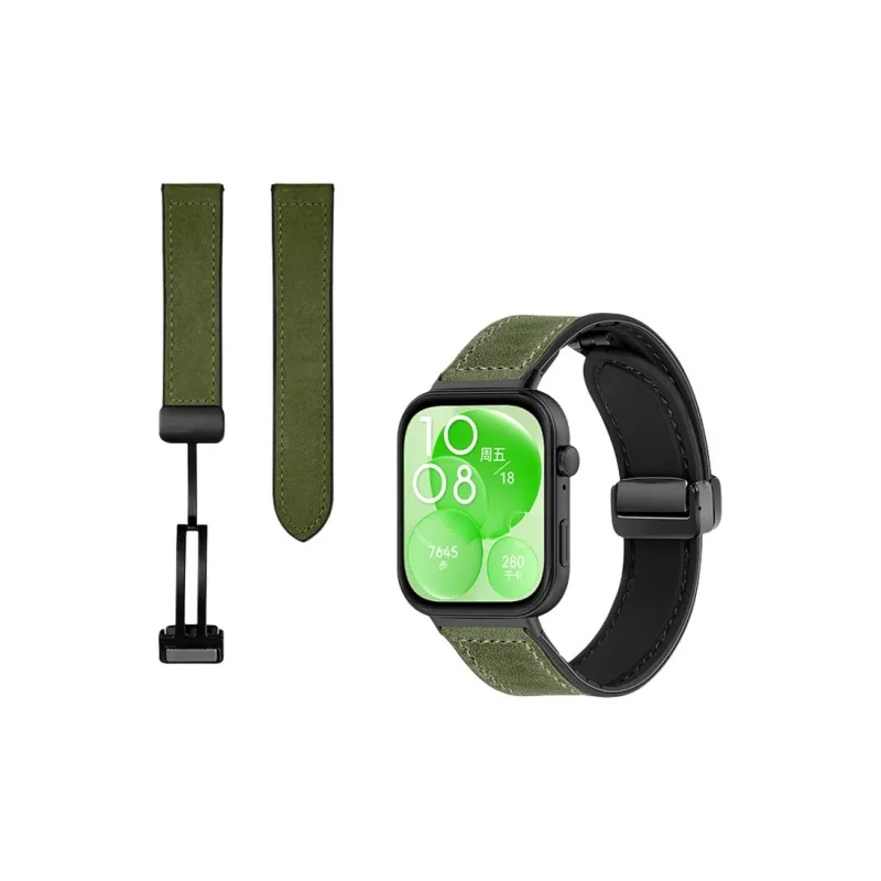 FZRT Huawei Compatibility Watch Band Frenzy Horse Pattern Magnetic Clasp Strap Genuine Leather Material-1
