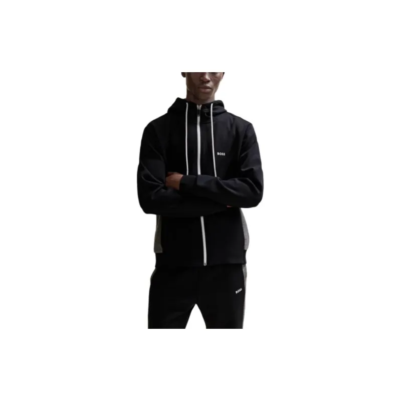 HUGO BOSS FW23 Stretch Cotton Tracksuit With Fabric Contrasts Casual Sportswear Men's Black-3