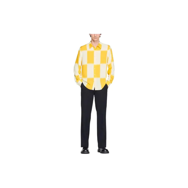 Sandro Flowing Shirt With Check Print Shirt Men's Yellow-1