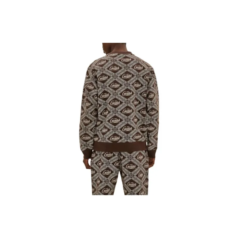 GUESS Printed Crewneck Sweater Men's Brown-2