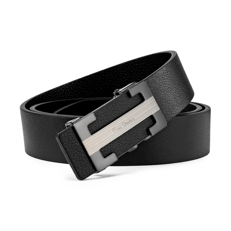 PIERRE CARDIN Cow Head Leather Belts Men's Black 3.4cm-3