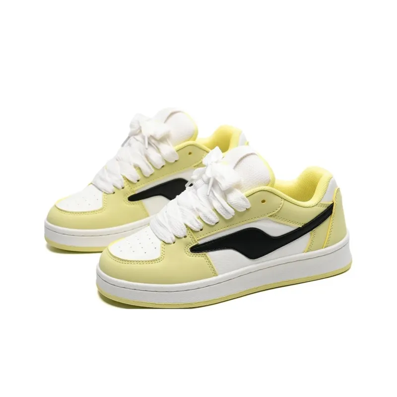 SHUXIAOBEI Dopamine Dressing Trendy Puffy Shoes Anti Slip Wear Resistant Low Top Skateboard Shoes Women's Light Yellow-1