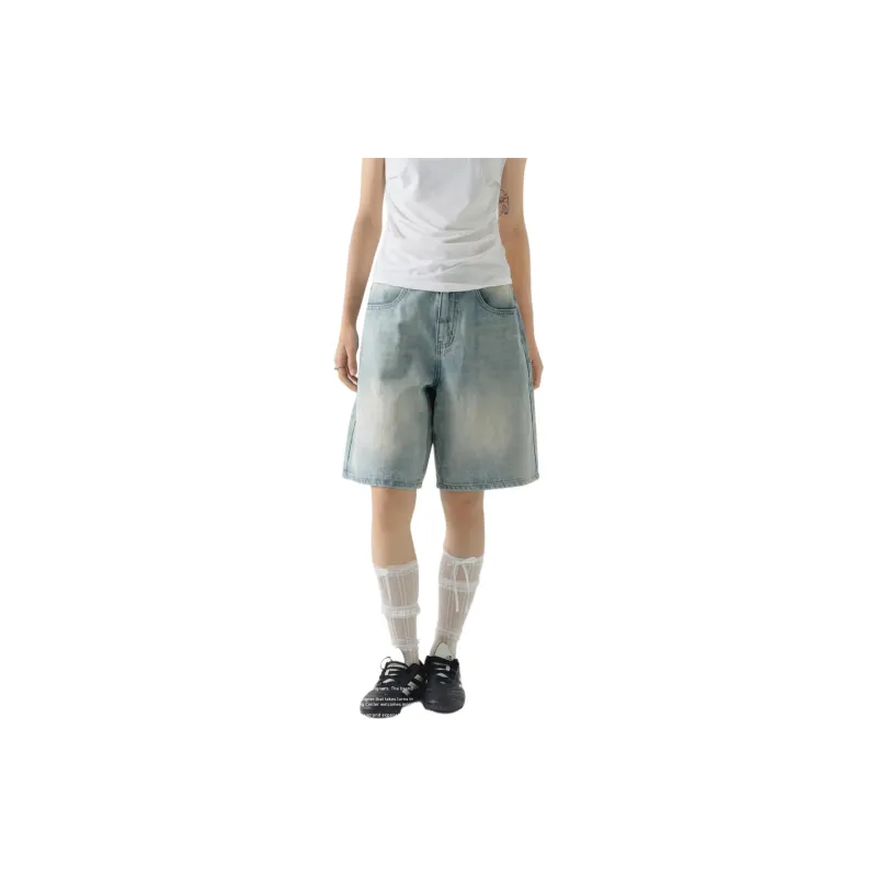 Crying Center Denim Shorts Unisex Light Blue-4
