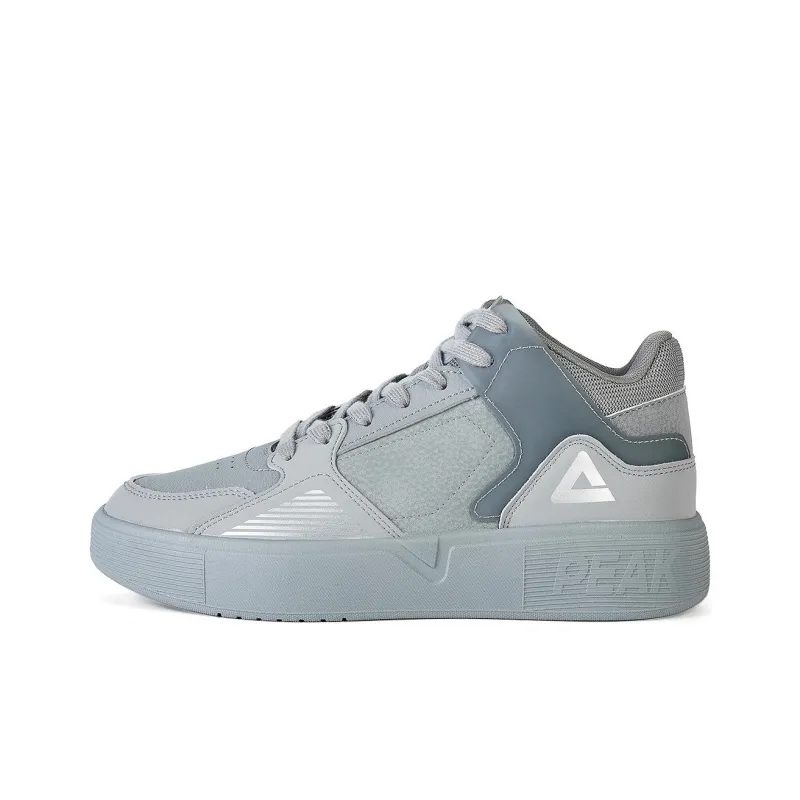 PEAK Lightweight Large Triangle 1.0 Anti Slip Wear Resistant Mid Top Skateboard Shoes Men's Silver Gray-0