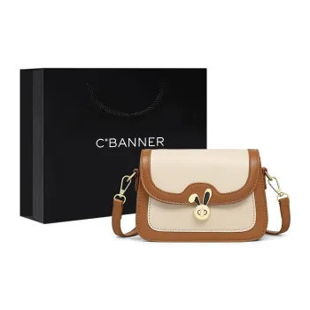 C°BANNER Cow Leather With Synthetic Leather One Shoulder Crossbody Small Square Bag Regular Women's White & Khaki
