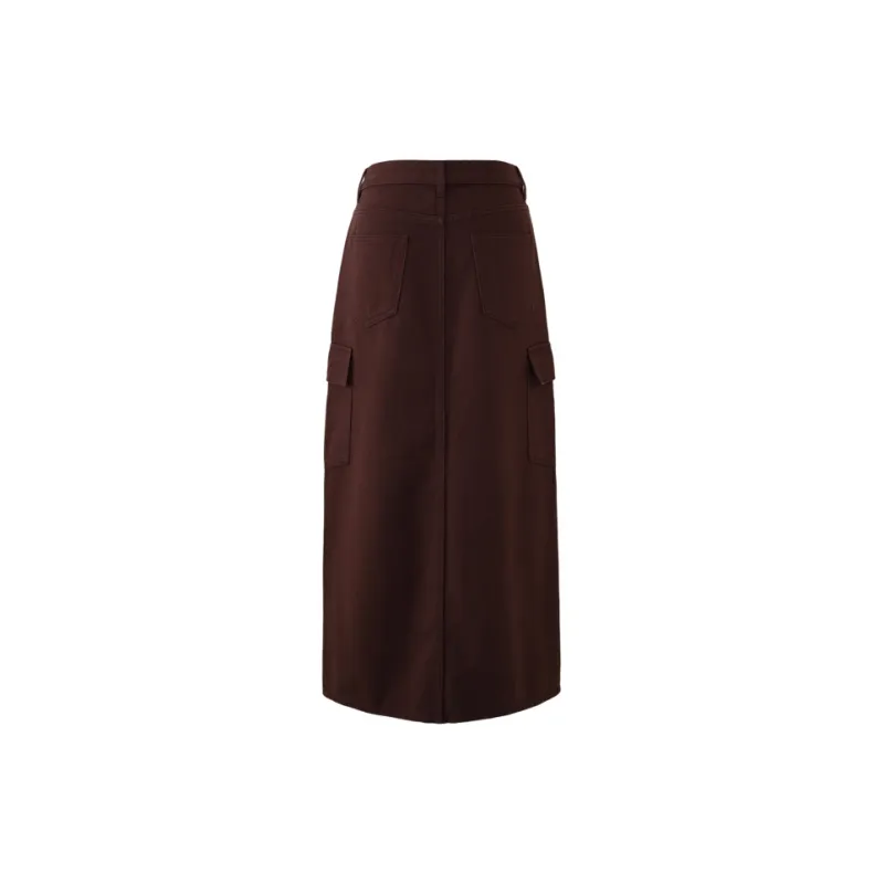YALIDA Denim Long Skirts Women's Coffee-1