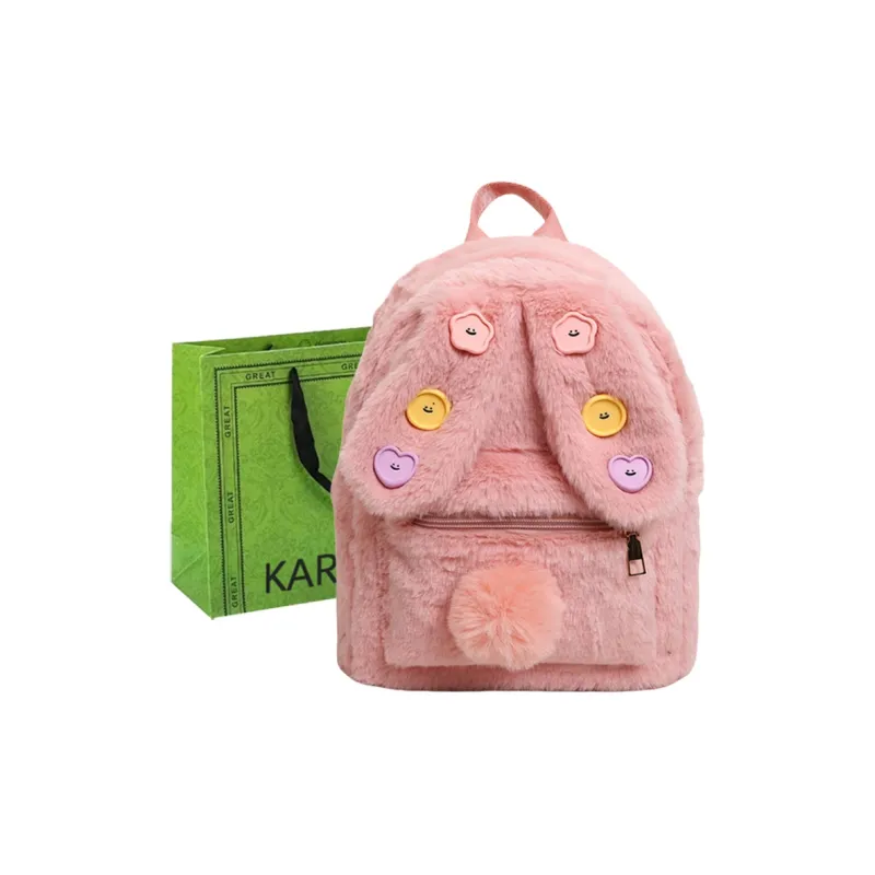 KARUISHA Plush Backpack Women's Ecru/Pink/Brown/Coffee-4