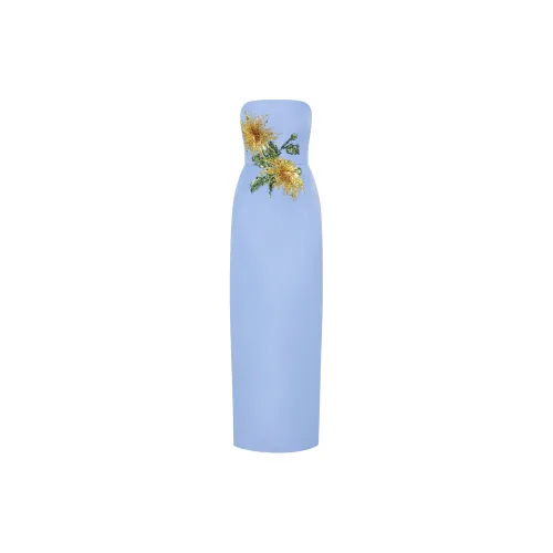 Oscar De La Renta Sleeveless Dresses Women's Linen Blue