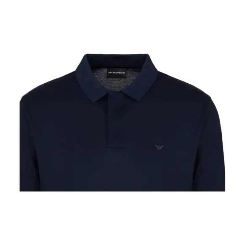 EMPORIO ARMANI Solid Dark Fly Long Sleeve Polo Shirt Men's Blue-2