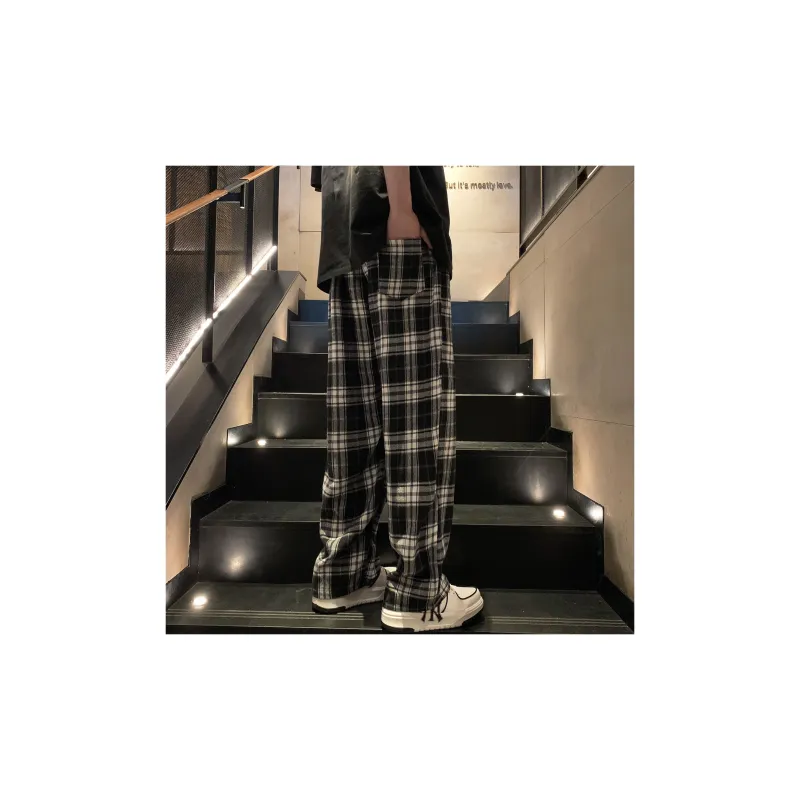 ZONEiD Casual Pants Unisex Black White Plaid-5