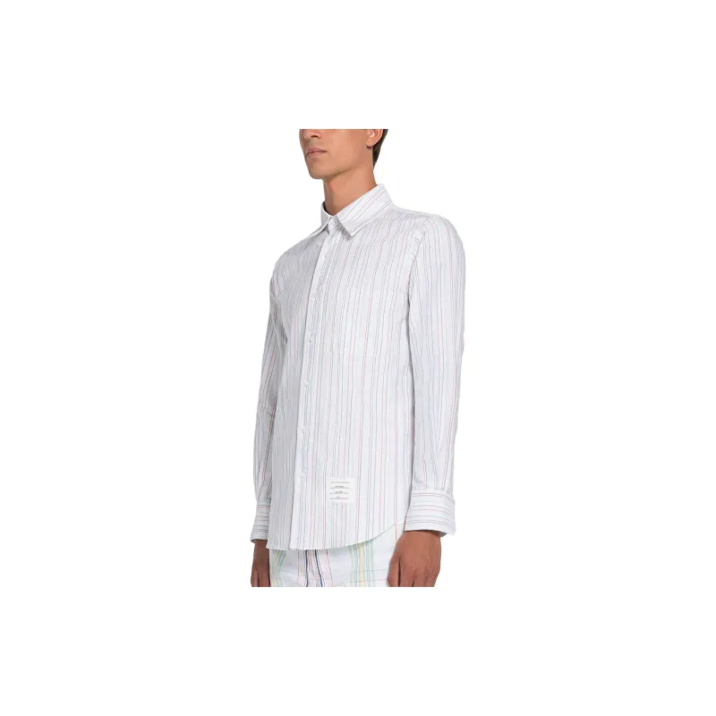 THOM BROWNE University Striped Long Sleeved Buttoned Shirt-1