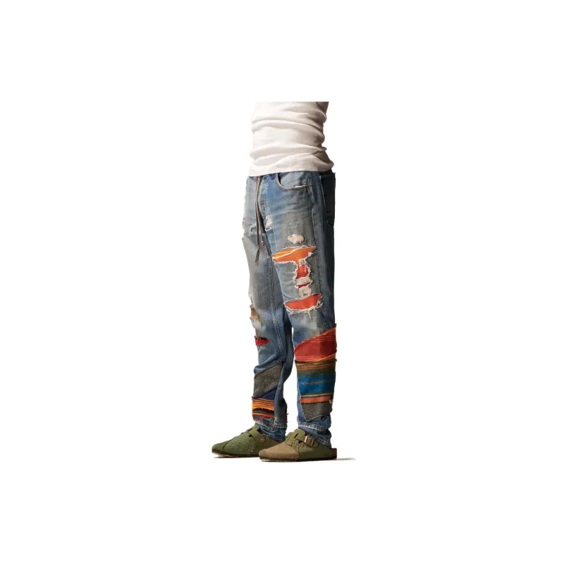 GREG LAUREN Patchwork Mid-rise Tapered Jeans-3