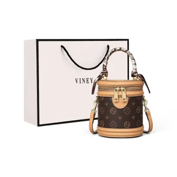 VINEY Synthetic Leather Shoulder Bag, Crossbody Bag, Handbag, Cylinder Bag Small Size Women's Khaki & Coffee