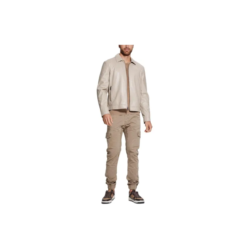 GUESS District Faux-Leather Zip Jacket Jackets Coats Men's Beige-2
