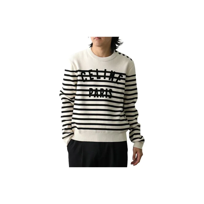 CELINE Crew Neck Mariniere Cotton Sweater-2