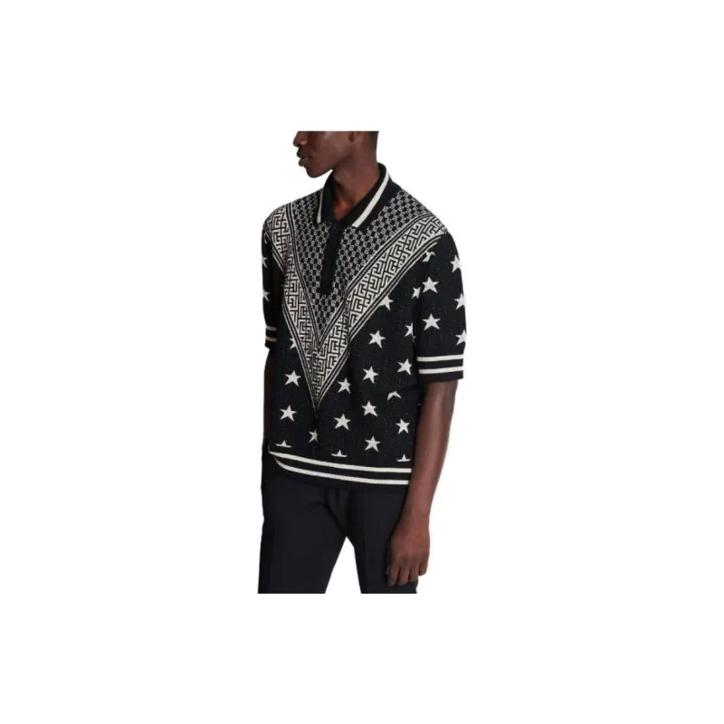 BALMAIN Monogram Stars Jacquard Polo Shirt-4