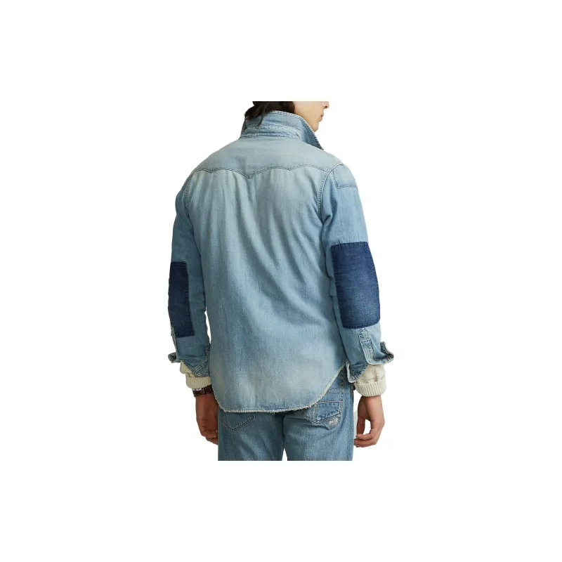 Polo Ralph Lauren FW22 Men's Colorblock-Pocket Denim Long-Sleeve Shirt Blue-2