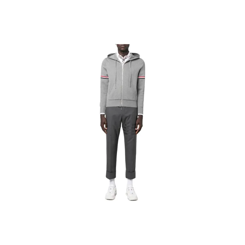 THOM BROWNE Zip Up Drawstring Hoodie-1