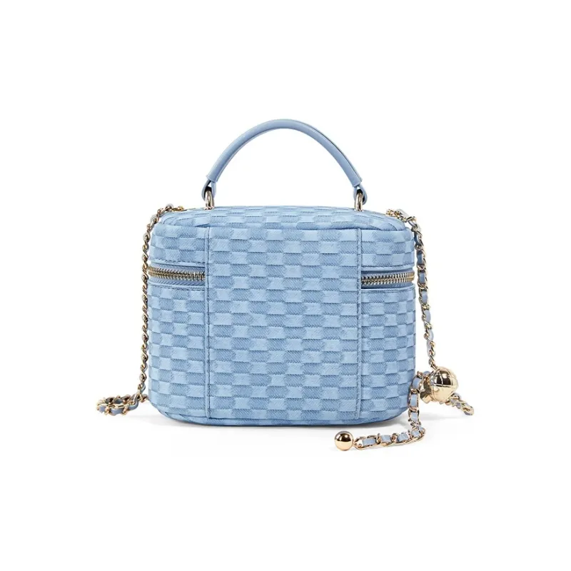 Teenmix Cow Leather With Synthetic Leather Shoulder Bag, Crossbody Bag, Handbag Women's Ecru/Sky Blue-12
