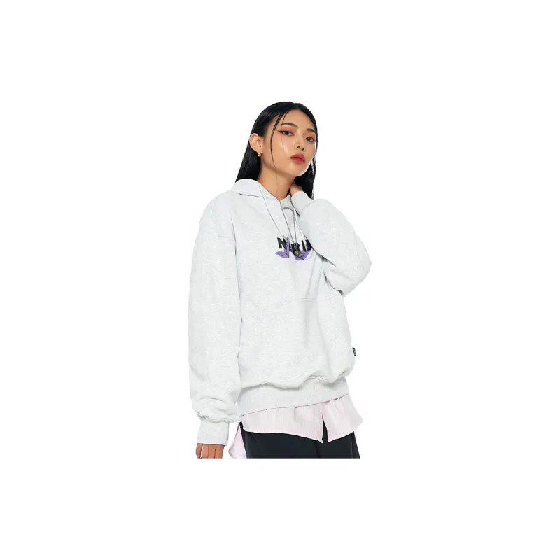 NERDY Hooded Loose Fit Sweatshirt Unisex Gray White-4