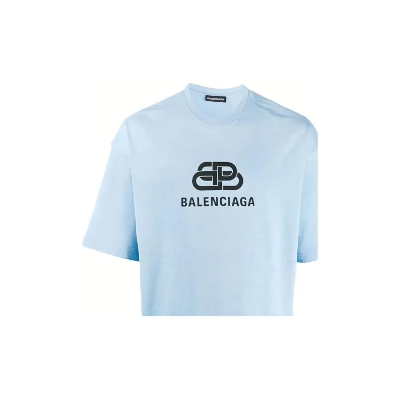 Balenciaga Drop Shoulder Sleeve T Shirt Unisex Light Blue-5