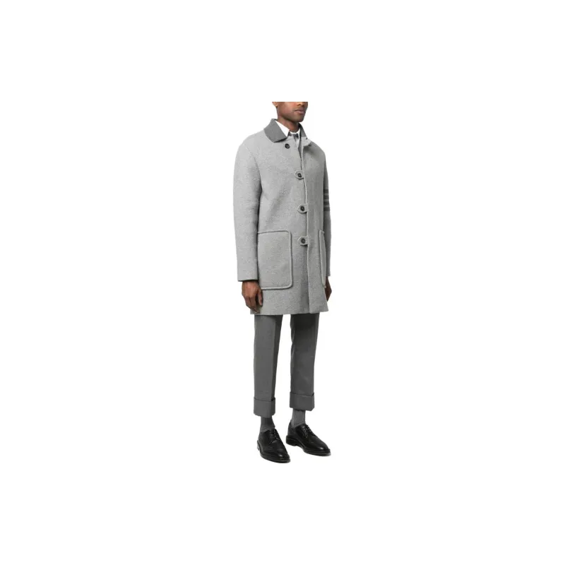 THOM BROWNE Stripe trim Detail Single breasted Coat-3