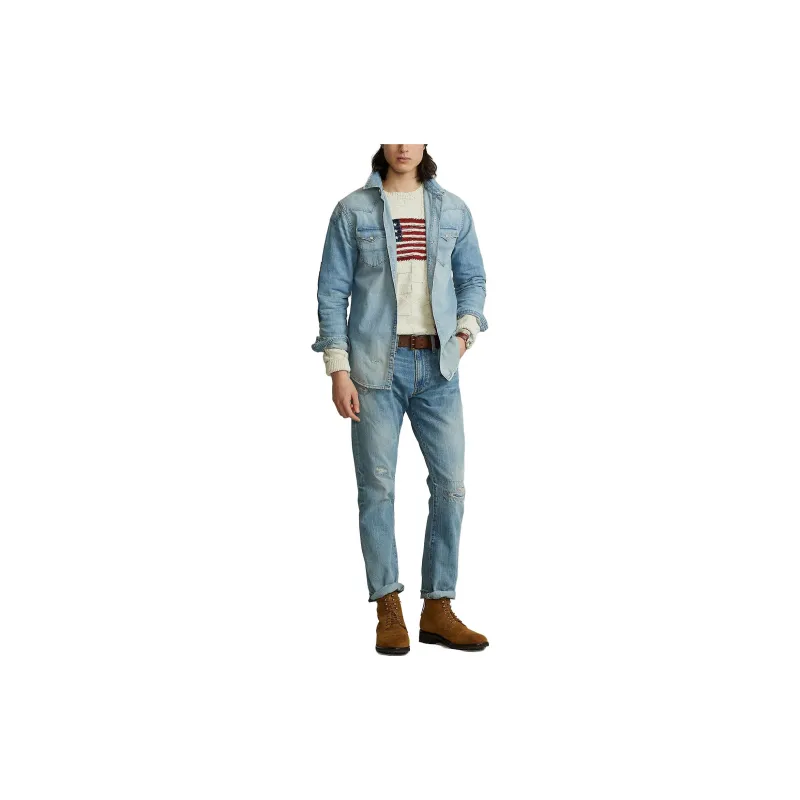 Polo Ralph Lauren FW22 Men's Colorblock-Pocket Denim Long-Sleeve Shirt Blue-1