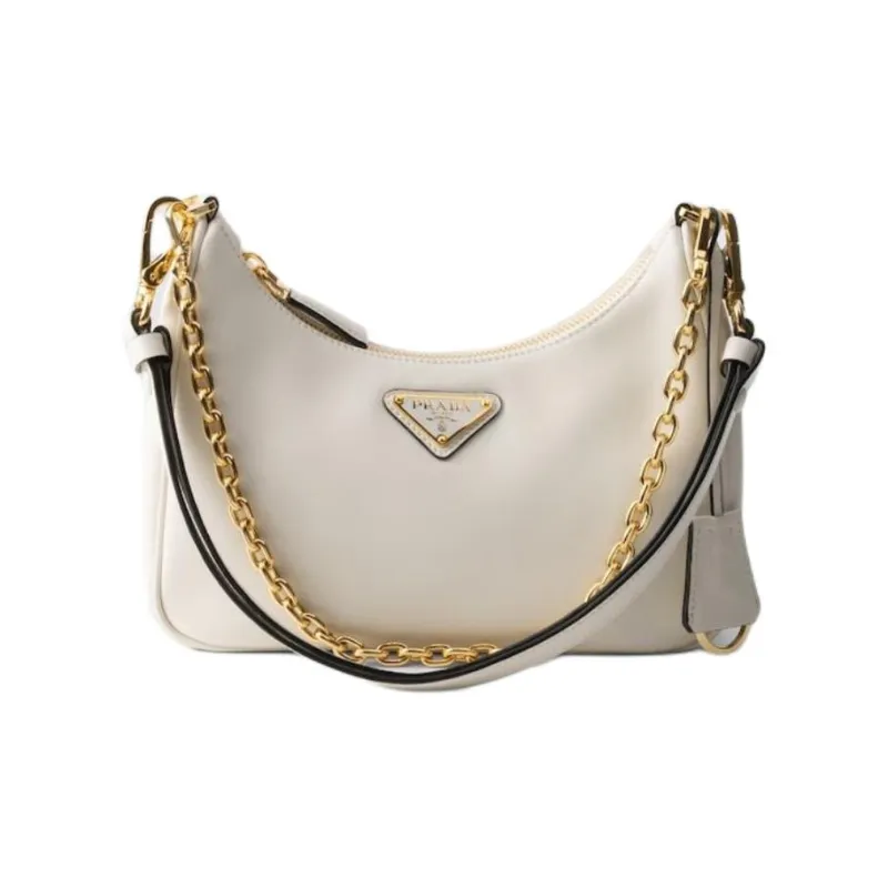 PRADA Re Edition Leather Crossbody Bag, Shoulder Bag Women's White-0