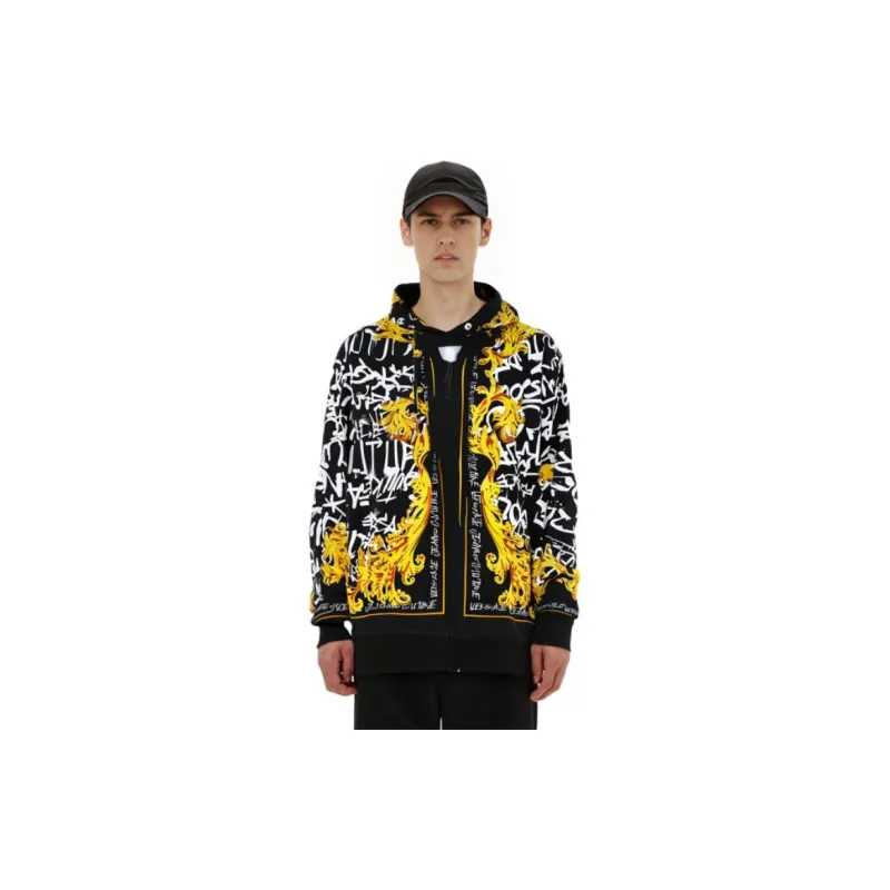 VERSACE JEANS Barocco Print Zip Up Drawstring Hoodie-3