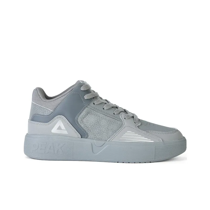 PEAK Lightweight Large Triangle 1.0 Anti Slip Wear Resistant Mid Top Skateboard Shoes Men's Silver Gray-1