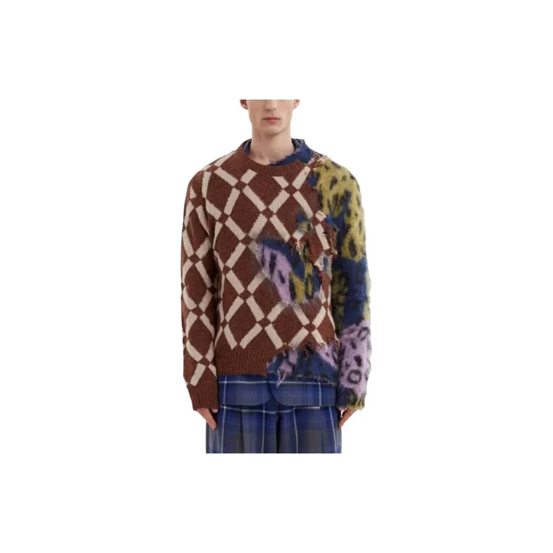 MARNI Distressed Colour Block Knitted Jumper-2