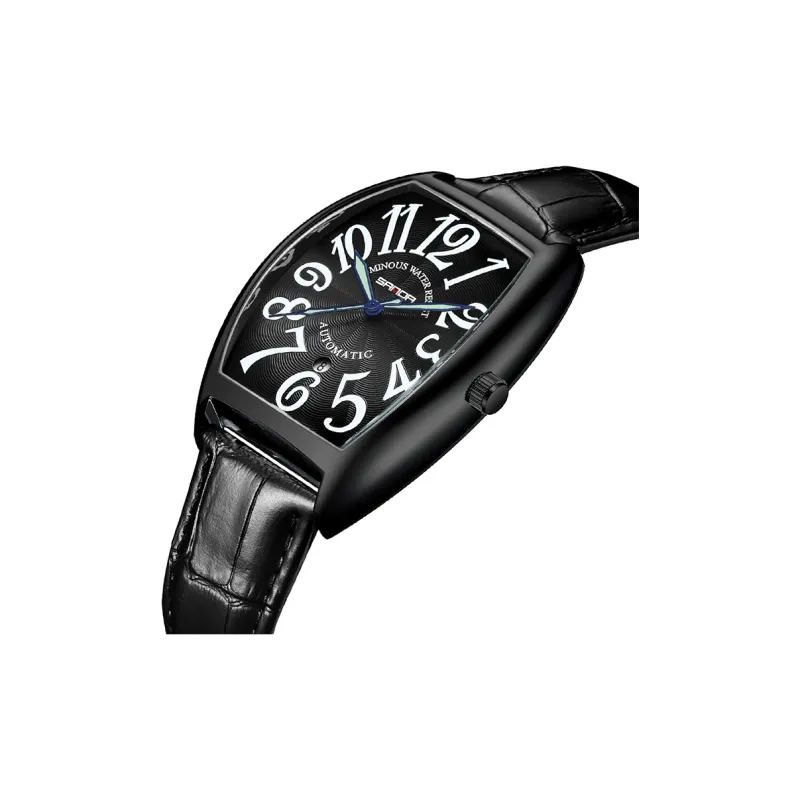 Sanda Mechanical Movement Leather Strap Watch Men's Watches Black Dial-2