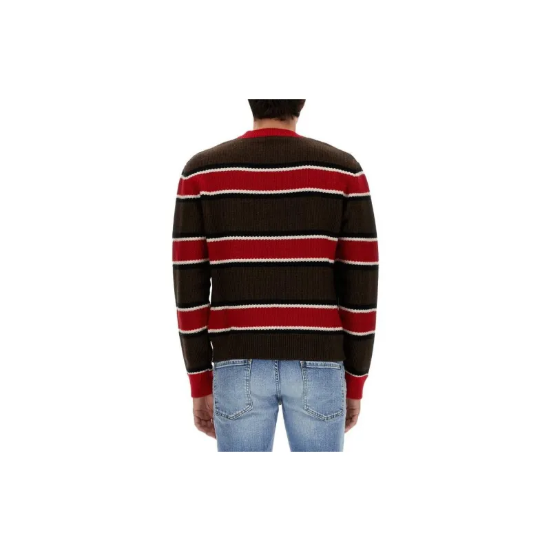 DSQUARED 2 Logo Print Crewneck Striped Jumper-3