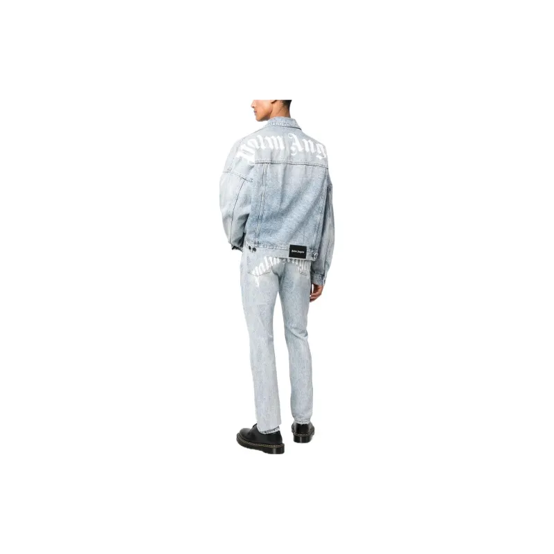 PALM ANGELS Curved Logo Print Straight Fit Jeans-2