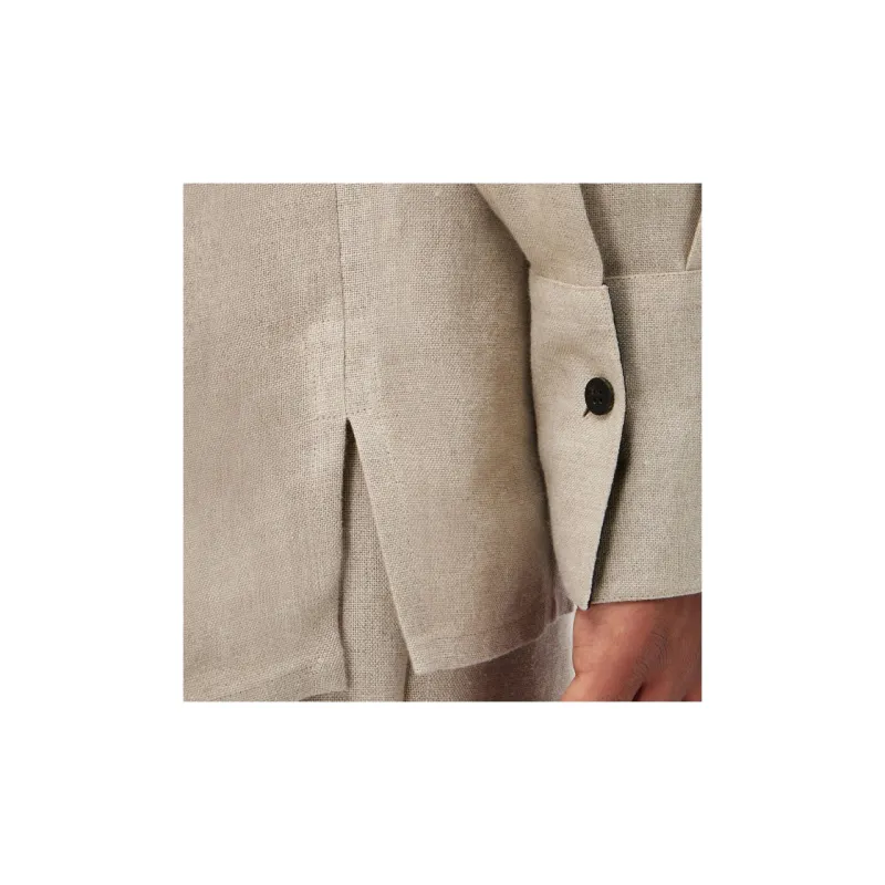 Ferragamo Collarless Logo-embroidery Linen Shirt-5