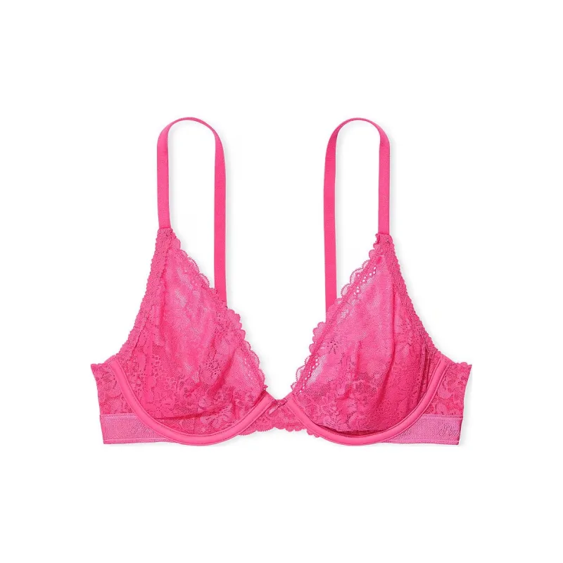 Victoria's Secret PINK WINK Unlined Plunge Bra / Carmine Rose Bra Women's Rouge Rose-0