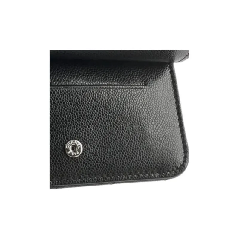 CHANEL Grain Cow Leather Wallet, Card Holder Unisex Black-4