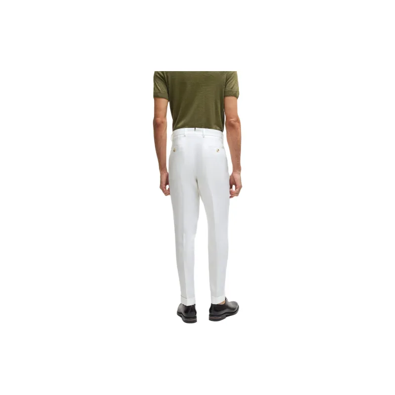 HUGO BOSS Relaxed Fit Trousers In Wrinkle-Resistant Linen Casual Pants Men's White-3