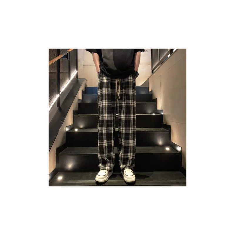 ZONEiD Casual Pants Unisex Black White Plaid-4