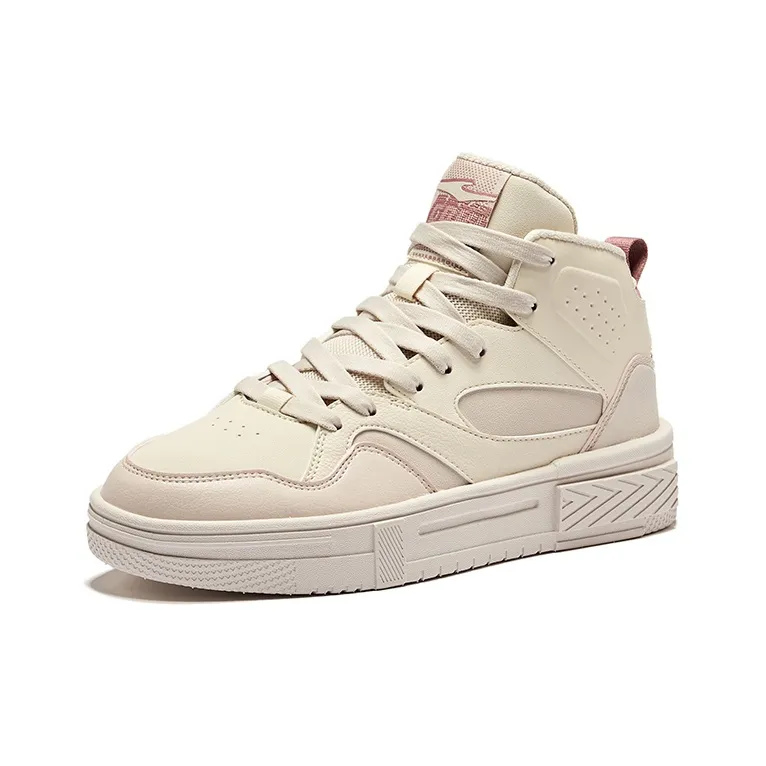 Erke Wear-Resistant Slip-Resistant High-Top Skateboard Shoes Women's Egg Milk Gray Powder Brush Gray-2