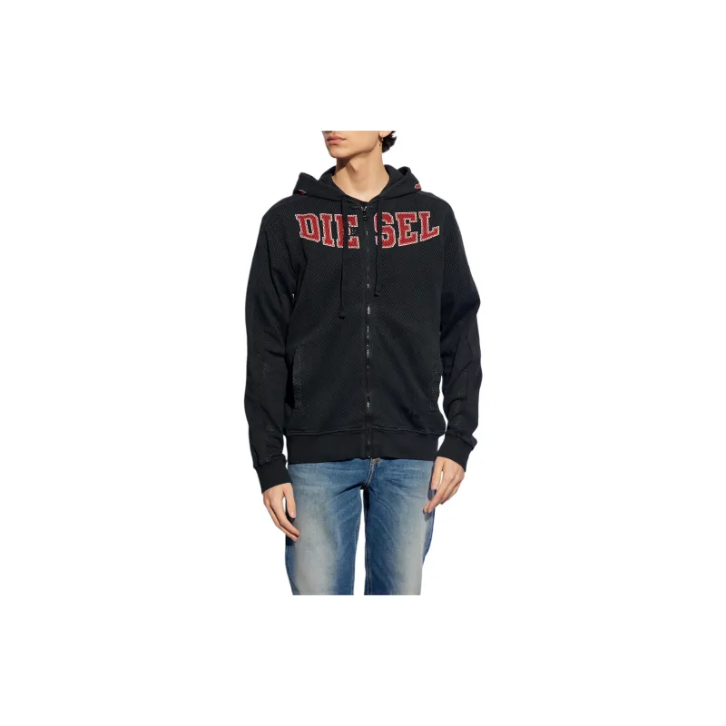 DIESEL S-Crek Logo-Printed Perforated Zipped Hoodie-2