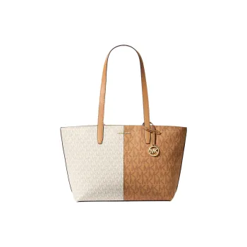 MICHAEL KORS Coated Canvas Tote Bag, Shopping Bag, Shoulder Bag, Handbag Medium Size Women's White & Brown