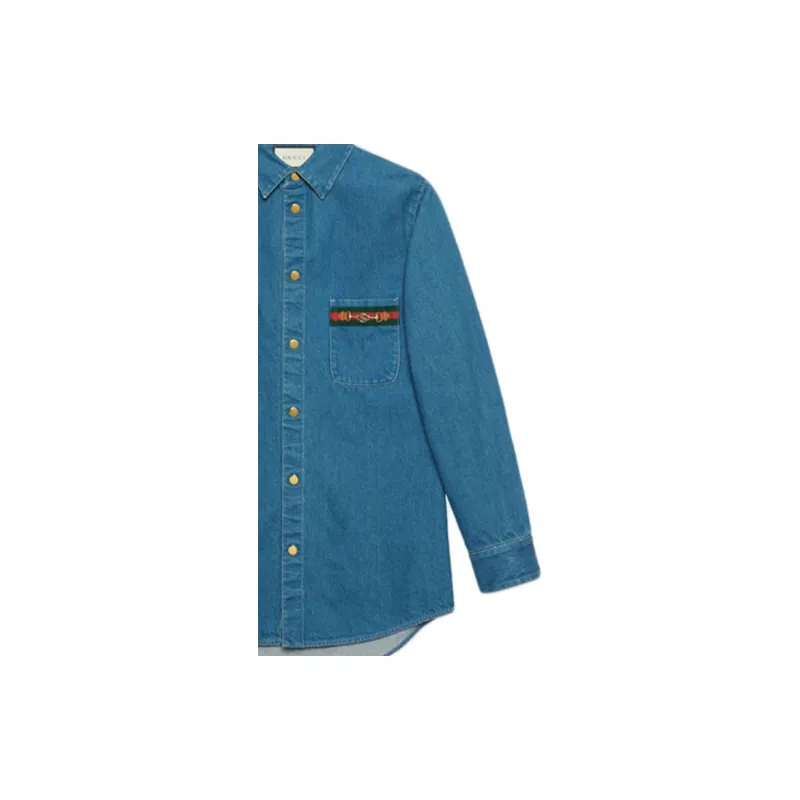 GUCCI Web detail Long sleeve Denim Shirt-5