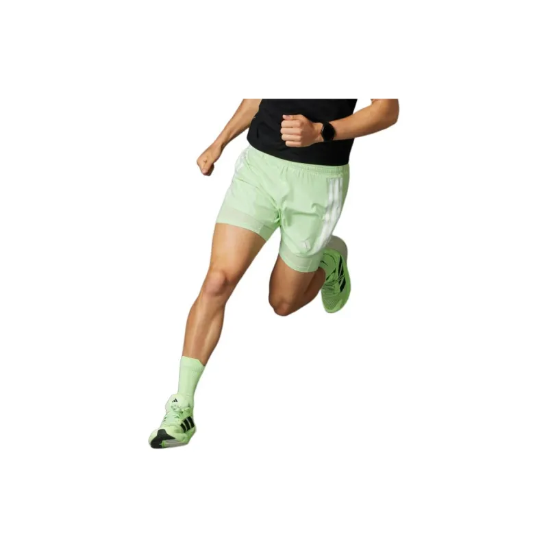 Adidas Own The Run 3-Stripes 2-In-1 Shorts Casual Shorts Men's Green-1