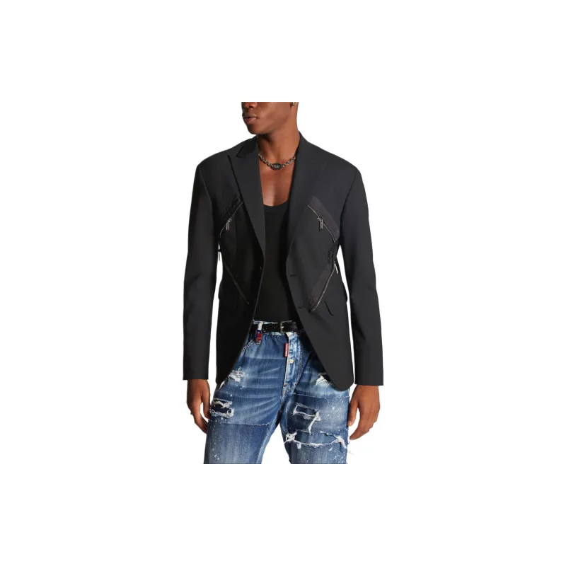 DSQUARED 2 Diamond Zipped Blazer Jackets & Coats Men's Black-2