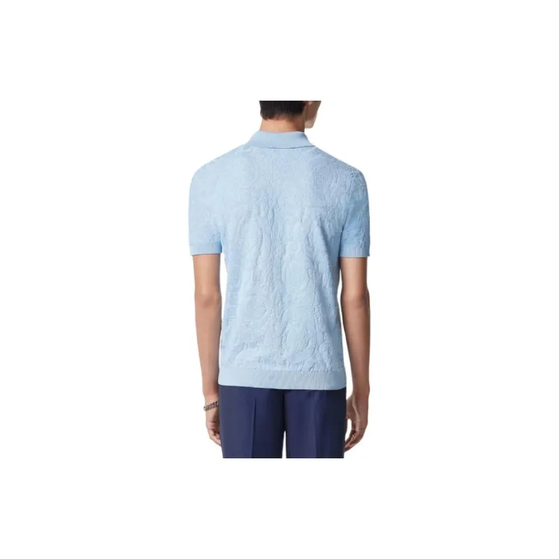 FANSIZHE Barocco Knit Polo Shirt Polo Shirt Men's Light Blue-2