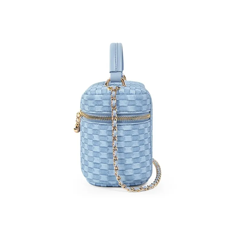Teenmix Cow Leather With Synthetic Leather Shoulder Bag, Crossbody Bag, Handbag Women's Ecru/Sky Blue-11